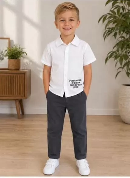 2/10 Yaş Müslin Gömlek Denim Pantolon Çocuk Takımı