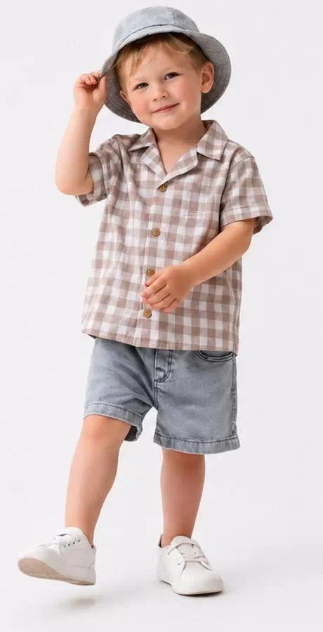 2/6 Yaş Denim Şapkalı Şortlu 3lü Çocuk Takımı