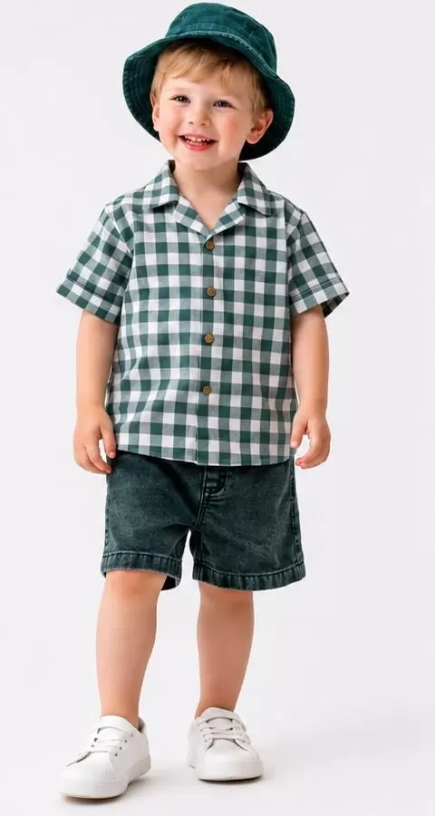 2/6 Yaş Denim Şapkalı Şortlu 3lü Çocuk Takımı