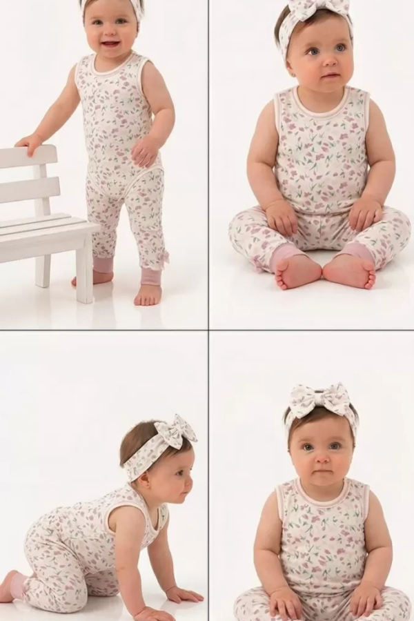 3/12 Ay Bandanalı Askılı Pamuk Bebek Takımı