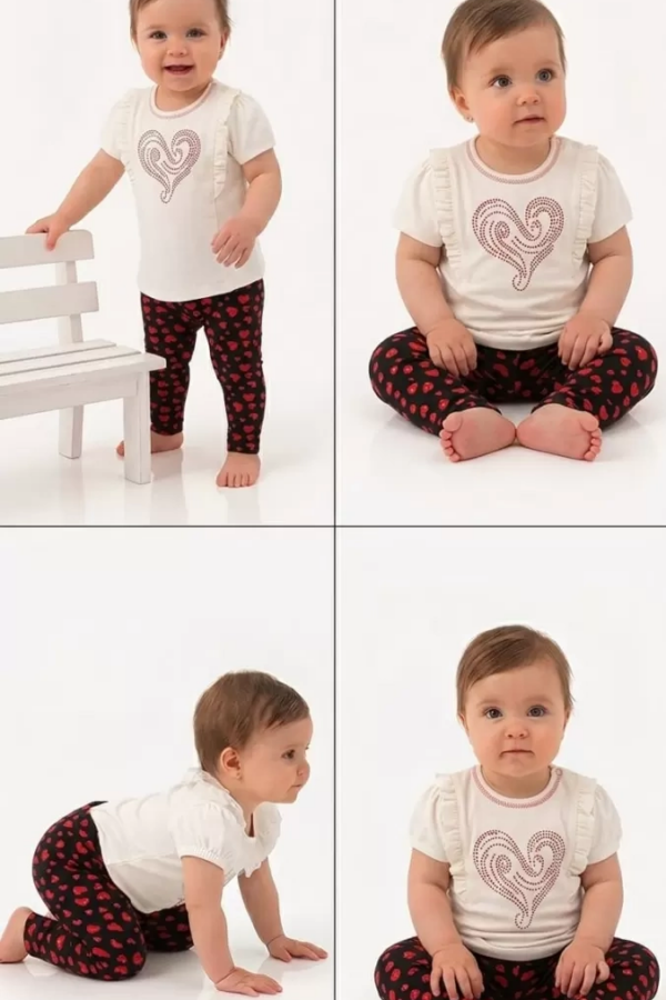3/12 Ay Çiçek Taytlı Pamuk Bebek Takımı