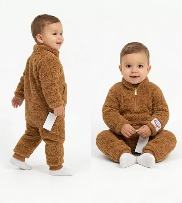 3-12 Ay Peluş Kumaş Çıtçıtlı Bebek Tulumu