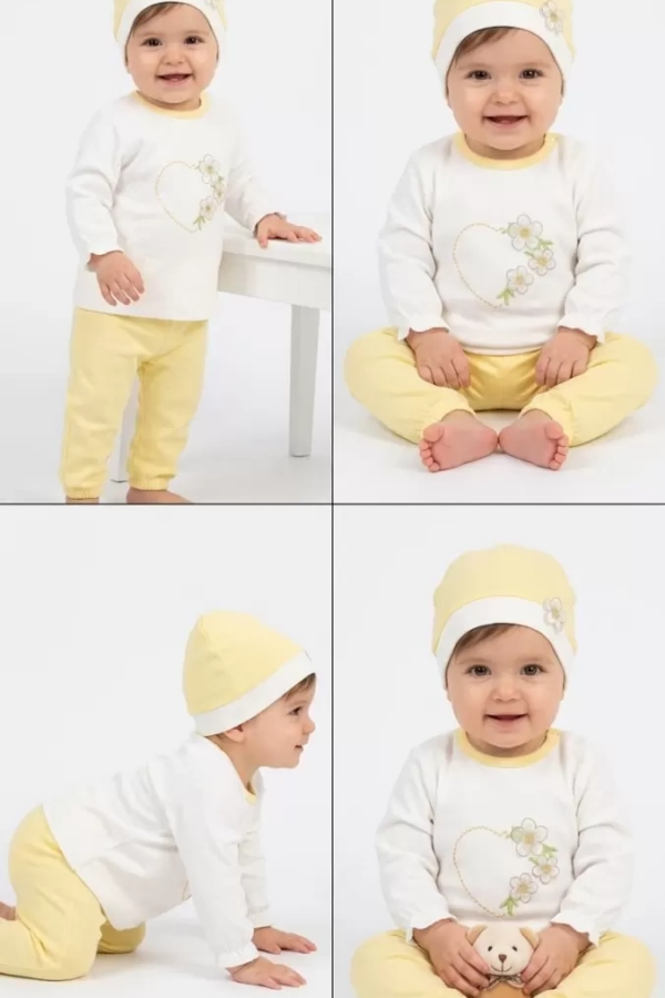 3/12 Ay Şapkalı Pamuk Bebek Takımı