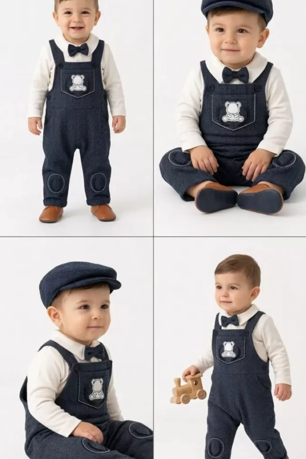 3/18 Ay Kasketli 3 Parça Salopet Bebek Takımı