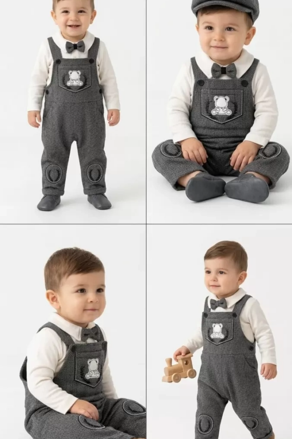 3/18 Ay Kasketli 3 Parça Salopet Bebek Takımı