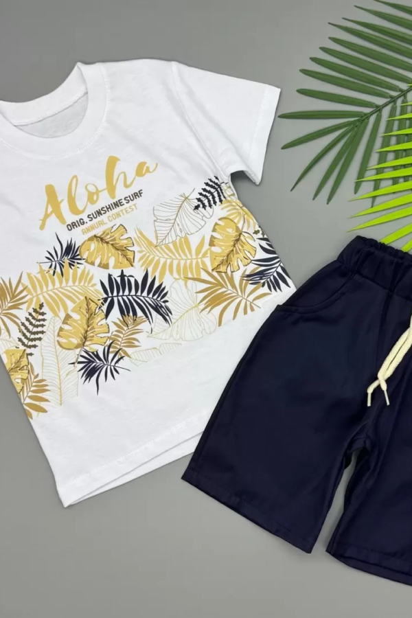3/5 Yaş Aloha Yaprak Baskılı Çocuk Takımı