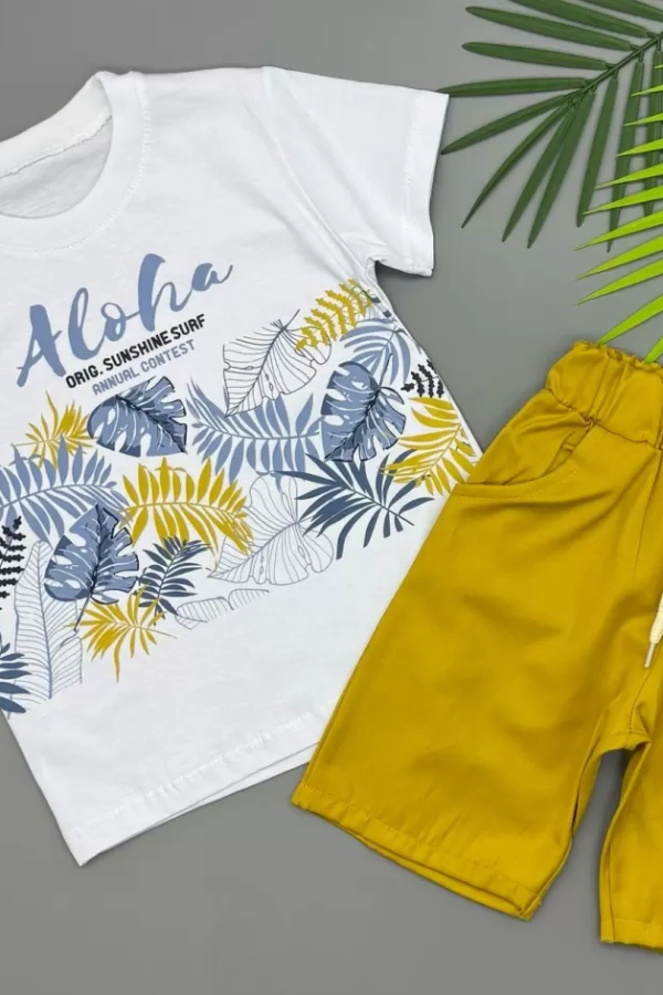3/5 Yaş Aloha Yaprak Baskılı Çocuk Takımı