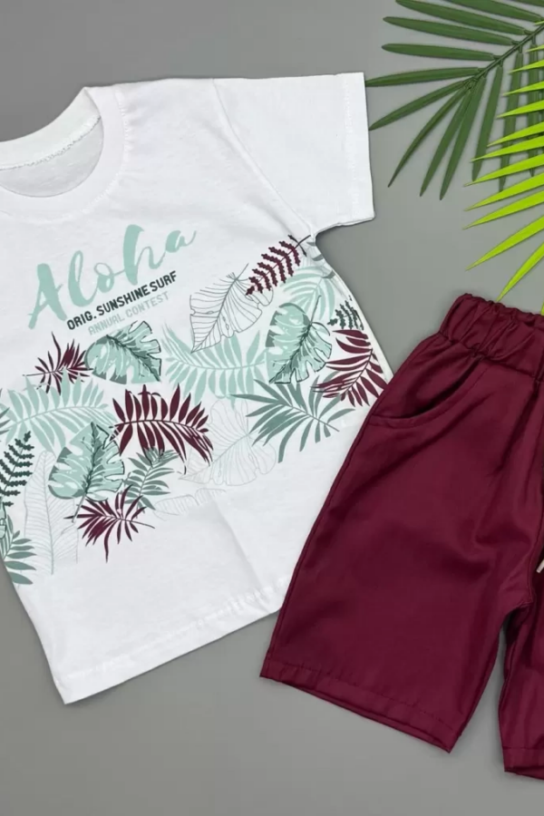 3/5 Yaş Aloha Yaprak Baskılı Çocuk Takımı