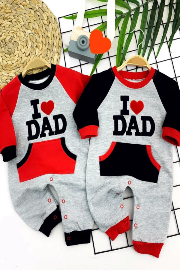 3-6-9-12 Ay I Love Dad Baskılı Cepli Kız Erkek Bebek Tulum