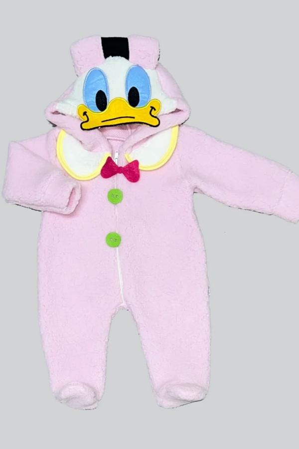 3-6-9 Ay Kuzu Kumaş Minik Duffy Ördek Kapşonlu Fermuarlı Uzun Kollu Kız Erkek Bebek Tulumu