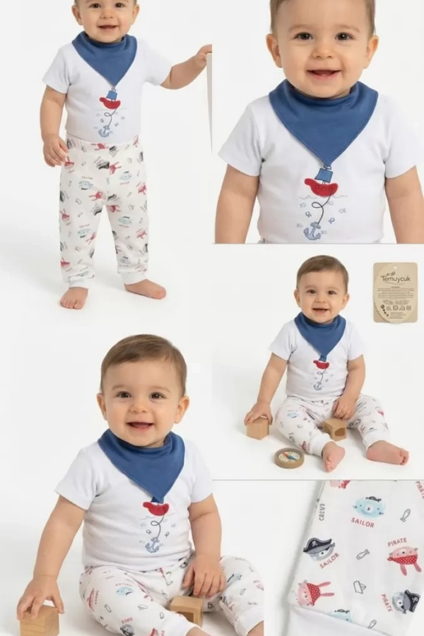 6/18 Ay Fularlı Çıtçıtlı Bady Bebek Takımı