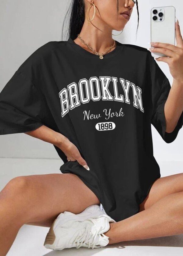Kadın Brooklyn New York Baskılı Oversize Tshirt