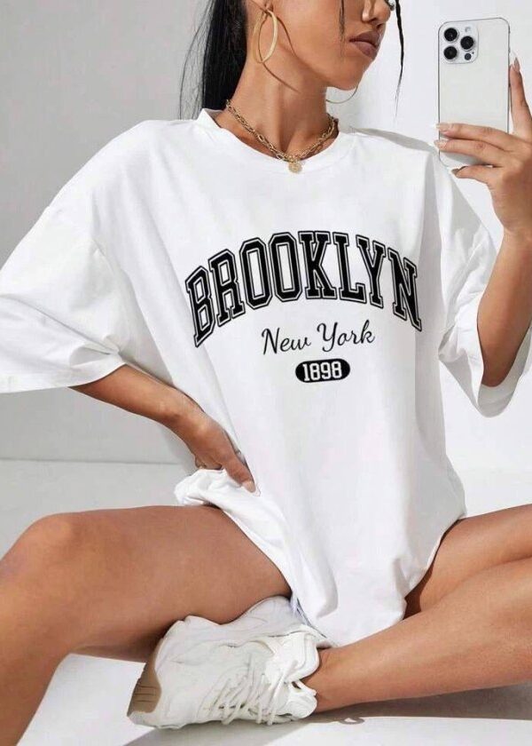 Kadın Brooklyn New York Baskılı Oversize Tshirt