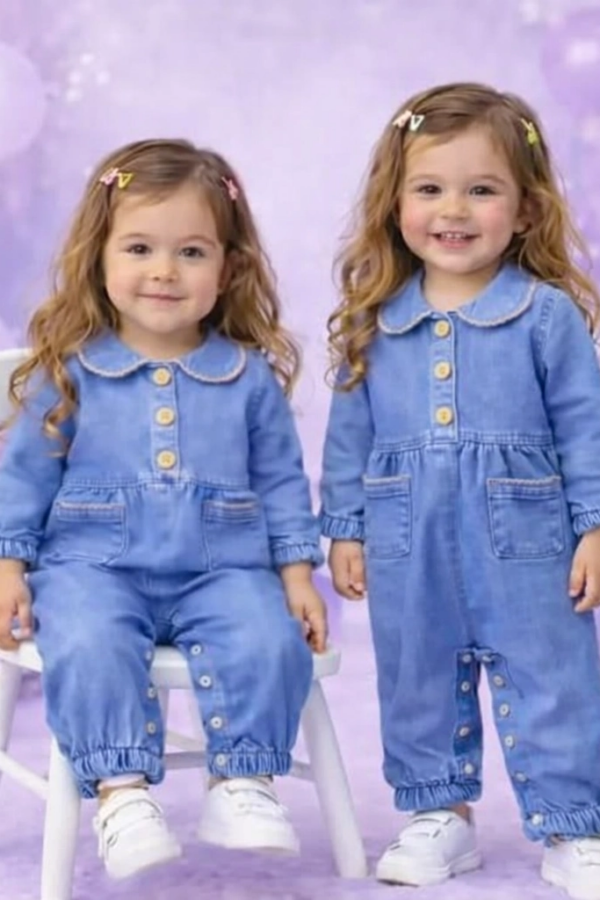 3-12 Ay Düğme Detaylı Kot Bebek Tulumu