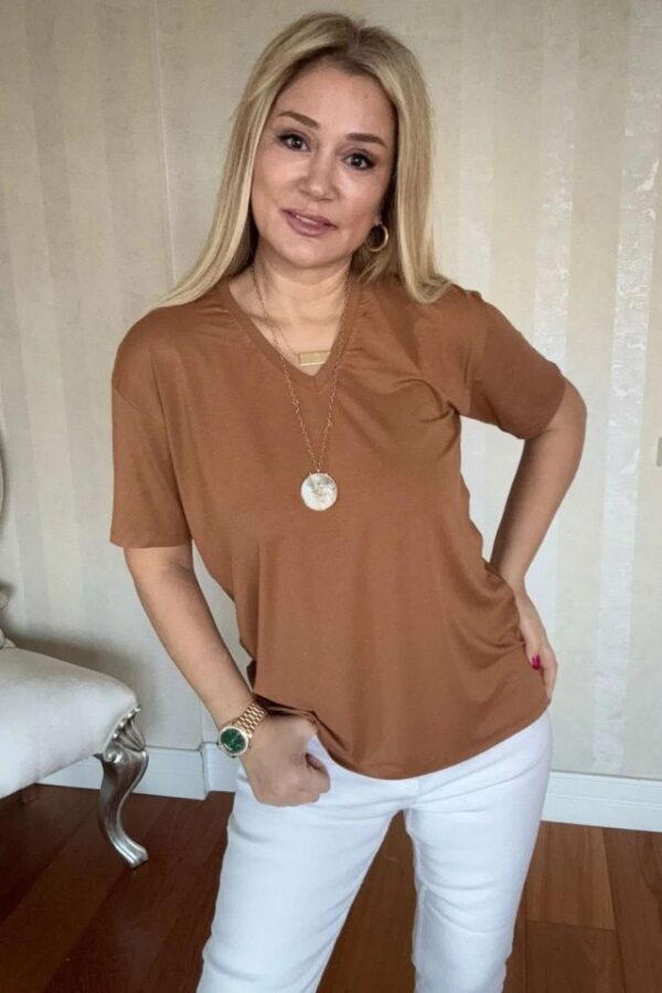 Kadın Kısa Kollu V Yaka Bluz