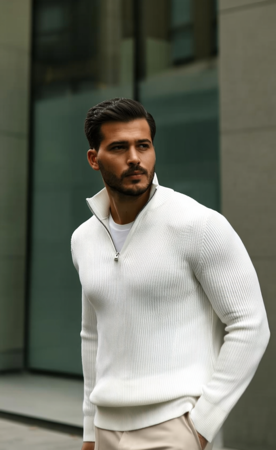 Erkek Balıkçı Zip Yaka Uzun Kollu Triko