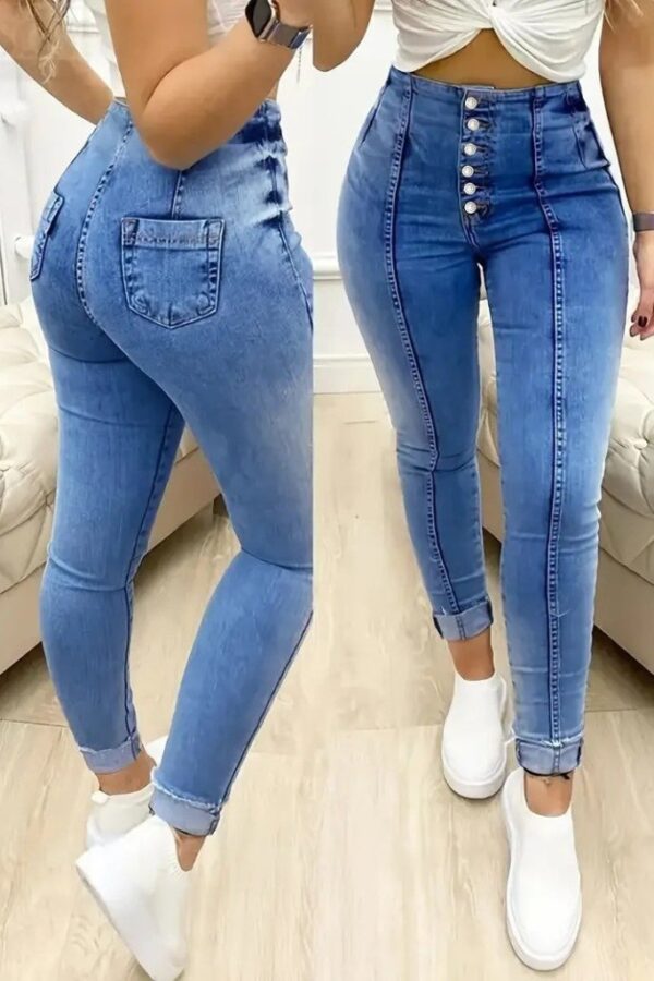 Kadın Yüksek Bel önden Düğmeli Jean Pantolon