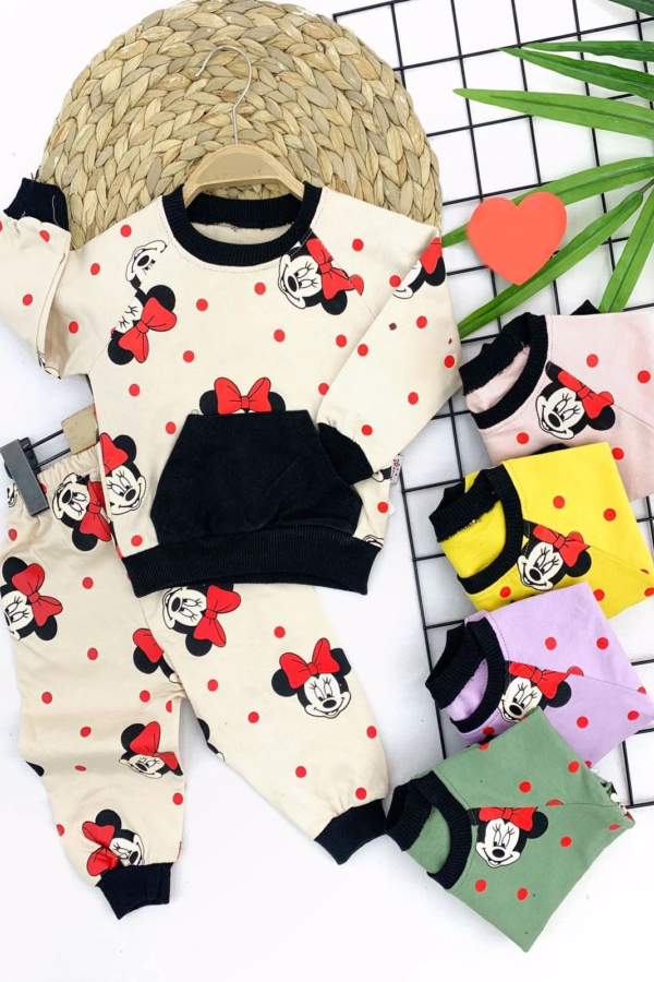 9-12-18-24 Ay Bayan Mickey Baskılı Cepli 2li Kız Bebek Takımı Lila