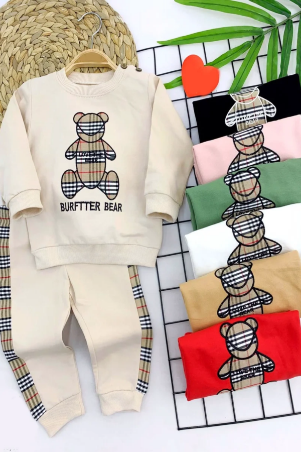 9-12-18-24 Ay Bear Nakışlı Kenar Şeritli 2li Erkek Bebek Takımı