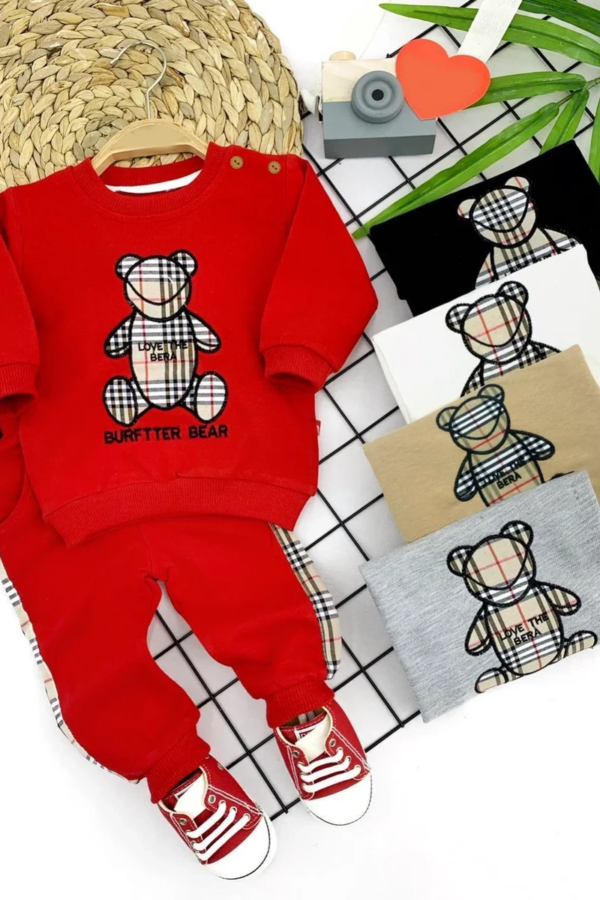 9-12-18-24 Ay Burftter Bear Baskılı 2li Kız Erkek Bebek Takımı