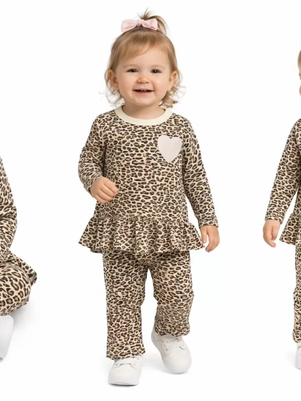 9/18 Ay Leopar Baskılı Penye Bebek Takımı