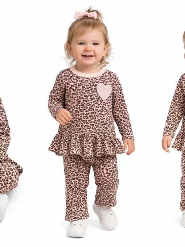 9/18 Ay Leopar Baskılı Penye Bebek Takımı