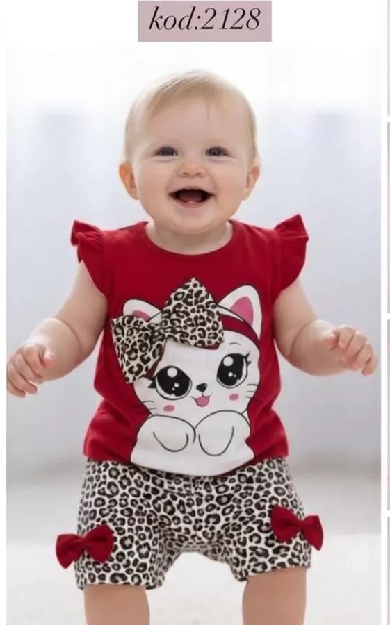 9/24 Ay Leopar Kedi Baskılı Bebek Takımı