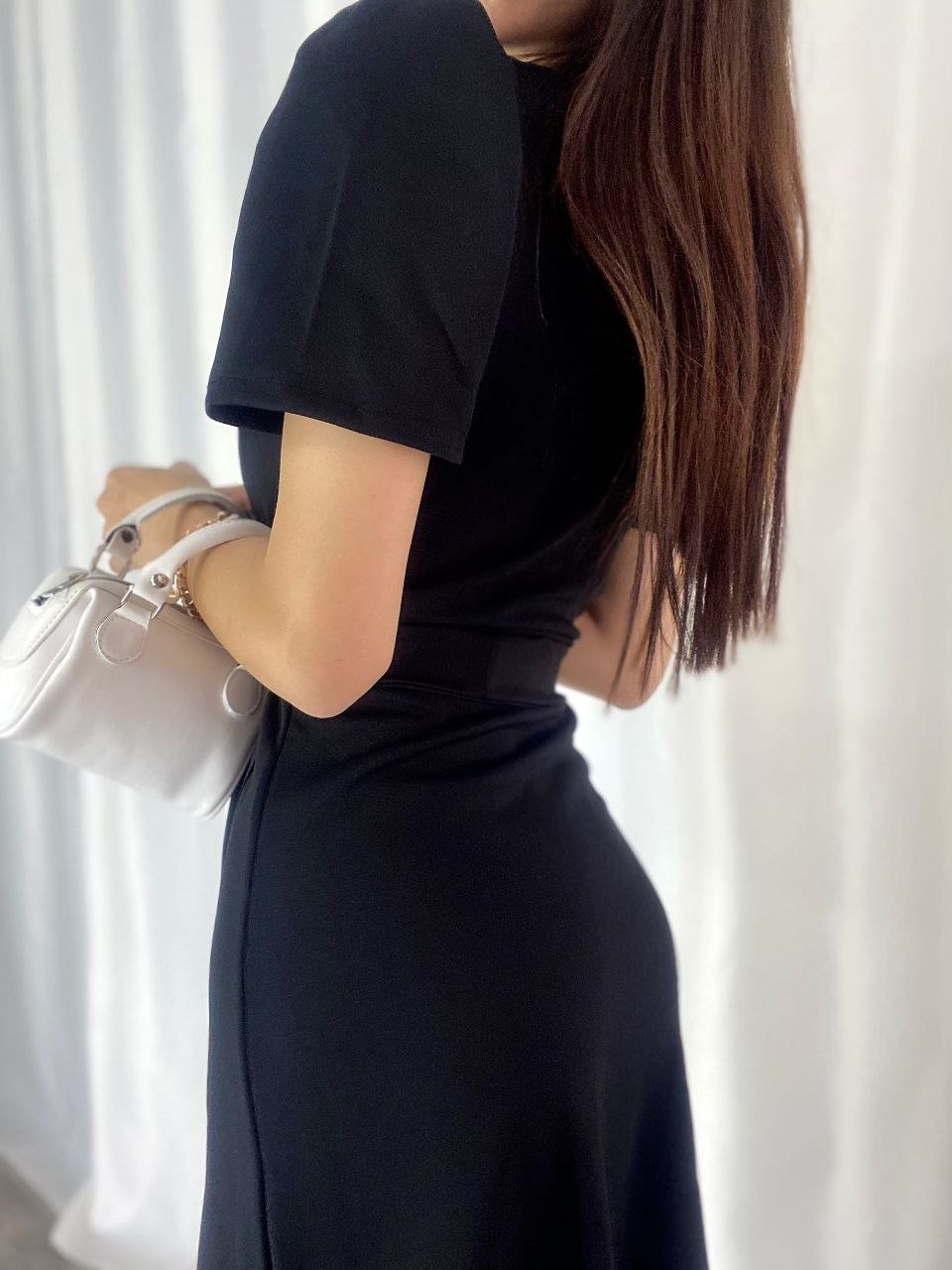 Kadın Kruvaze Yaka Midi Boy Kuşaklı Krep Elbise 120 Cm - Görsel 9