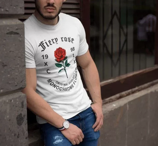 Erkek Bisiklet Yaka Baskılı Oversize T-Shirt - Beyaz
