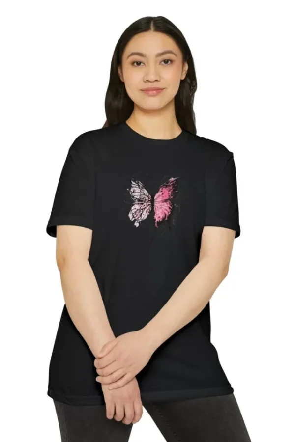 Unisex Bisiklet Yaka Baskılı T-Shirt - Siyah