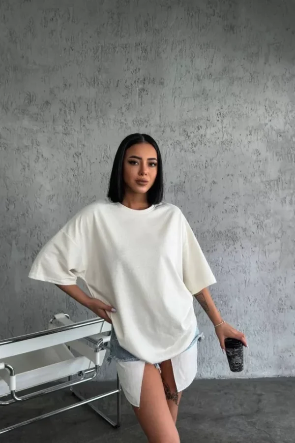 Düz Biskilet Yaka  T-shirt - Beyaz
