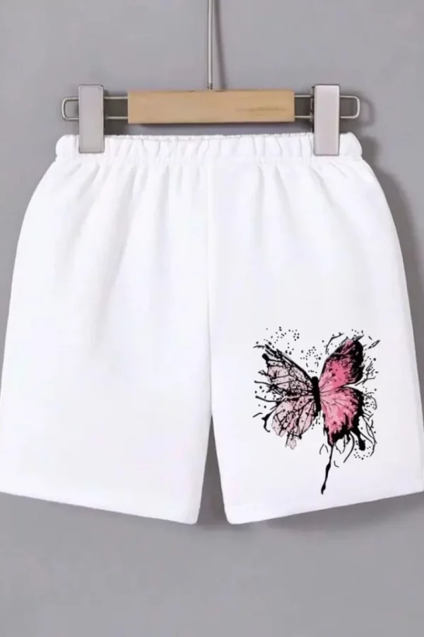 Beli Lastikli Baskılı Mini Şort - Beyaz