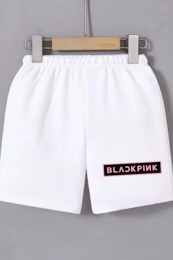Beli Lastikli Baskılı Mini Şort - Beyaz