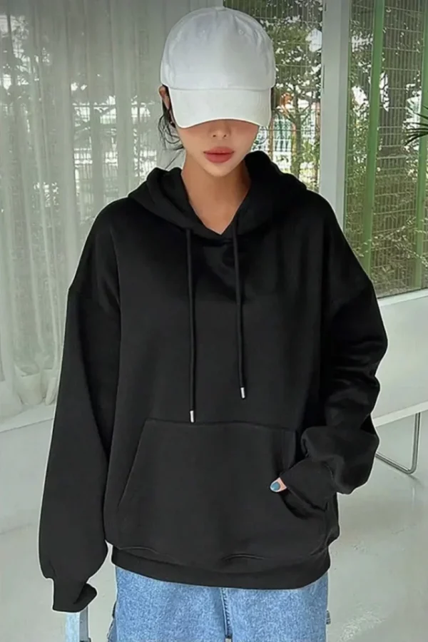 Erkek Uzun Kol Kapşonlu Basic Sweatshirt Hoodie - Siyah