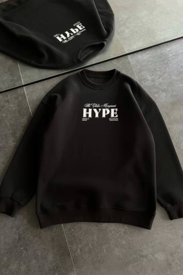 Üç İplik Bisiklet Yaka Baskılı SweatShirt - Siyah