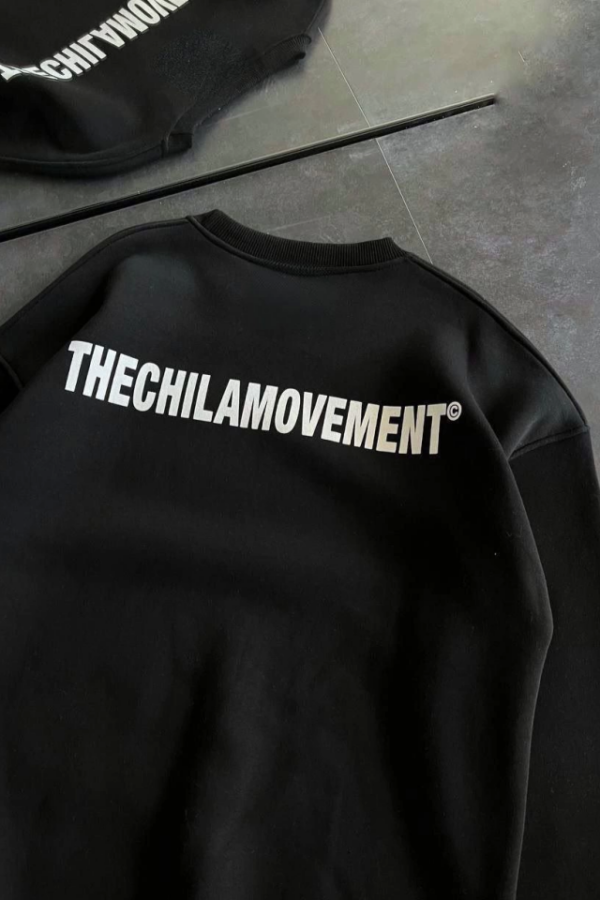 Kışlık Bisiklet Yaka Oversize Baskılı SweatShirt - Siyah