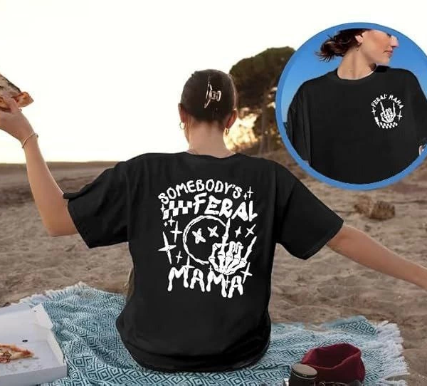 Bisiklet Yaka Baskılı T-shirt - Siyah