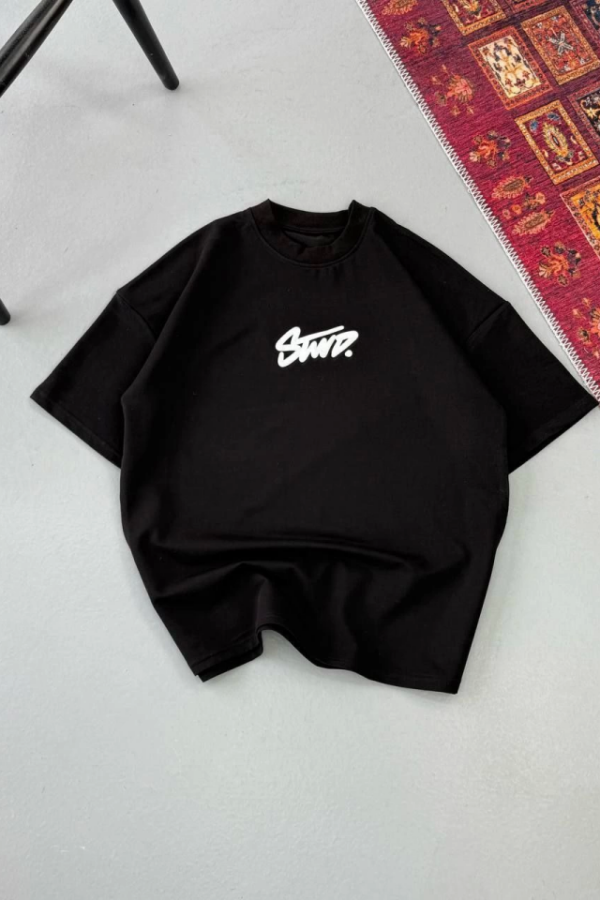 Erkek Baskılı Oversize T-shirt - Siyah