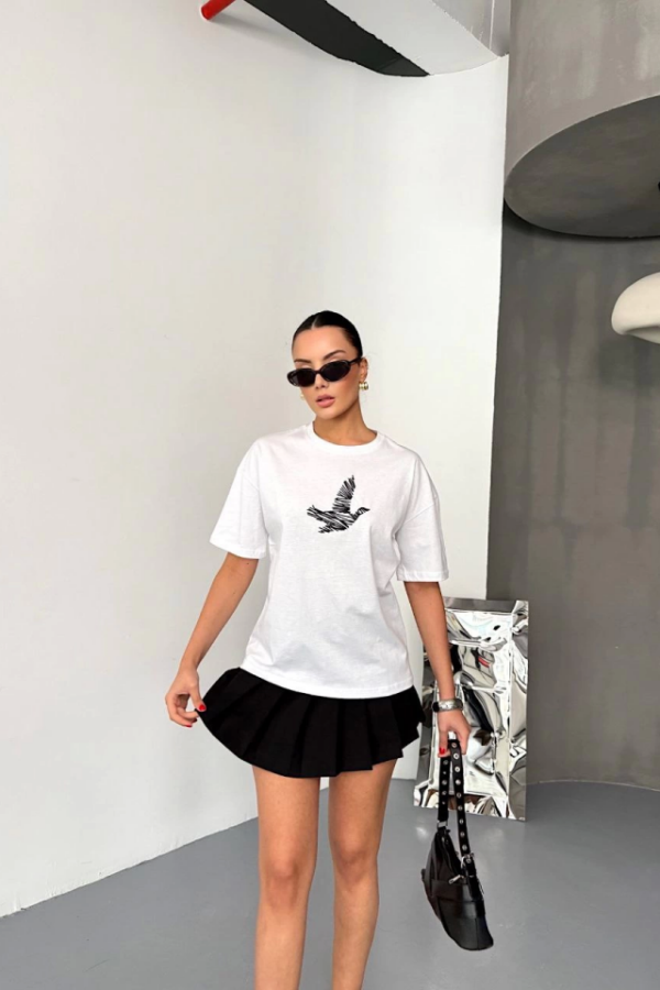 Kısa Kol Baskılı T-shirt - Beyaz