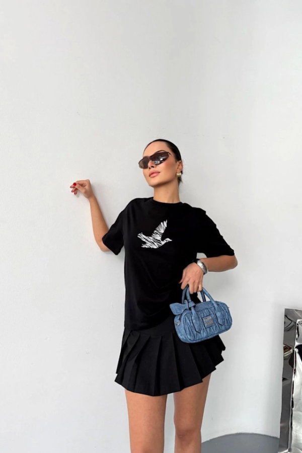 Kısa Kol Baskılı T-shirt - Siyah