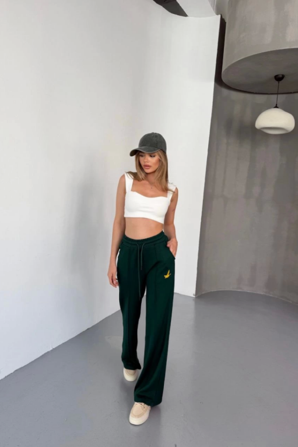 Osy Modal Yumuşak Dokulu Kumaş Nakış Işlemeli Rahat Bol Paça Eşofman Pantalon - Siyah