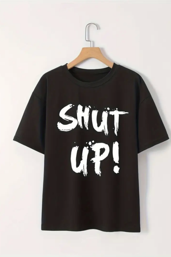 Baskılı Oversize Bisiklet Yaka T-shirt - Siyah