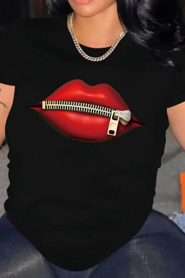Baskılı Oversize Bisiklet Yaka T-shirt - Siyah
