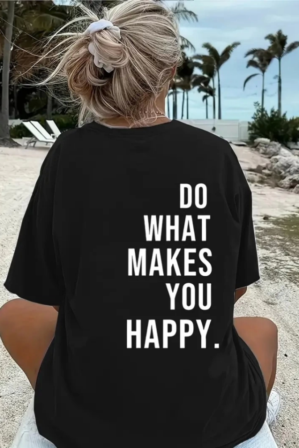 Baskılı Oversize Bisiklet Yaka T-shirt - Siyah