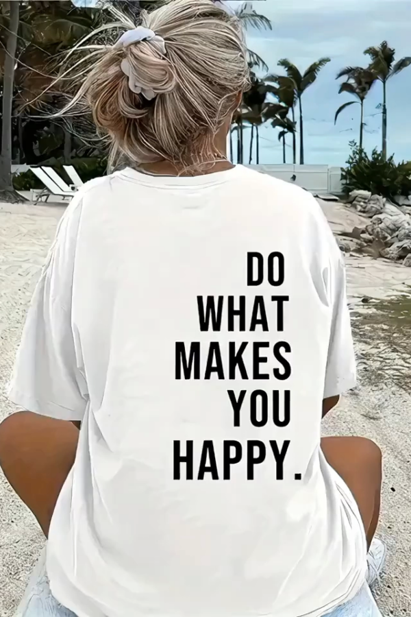 Baskılı Oversize Bisiklet Yaka T-shirt - Beyaz