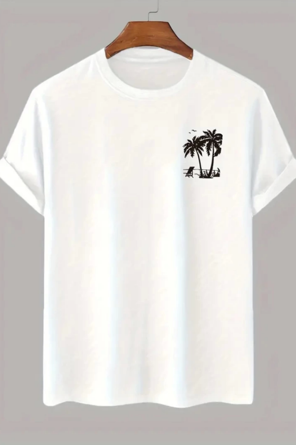 Baskılı Oversize Bisiklet Yaka T-shirt - Beyaz