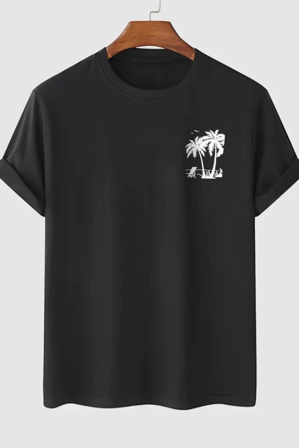 Baskılı Oversize Bisiklet Yaka T-shirt - Siyah