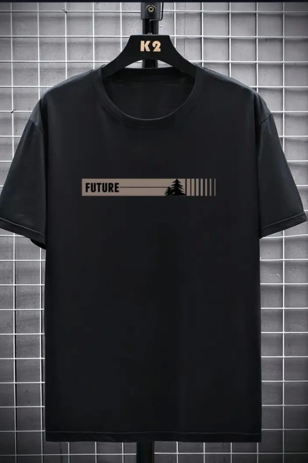 Baskılı Oversize Bisiklet Yaka T-shirt - Siyah