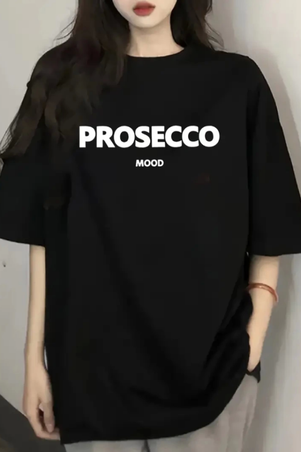 Baskılı Oversize Bisiklet Yaka T-shirt - Siyah