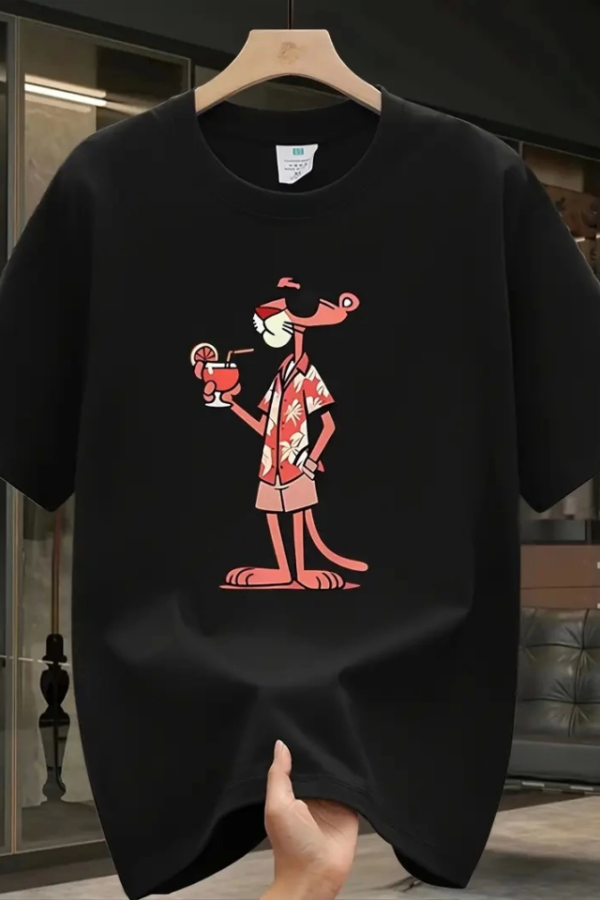 Baskılı Oversize Bisiklet Yaka T-shirt - Siyah
